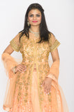 Golden Princess Peach Embroidered Indo-Western Lehenga-SNT11116