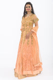 Golden Princess Peach Embroidered Indo-Western Lehenga-SNT11116