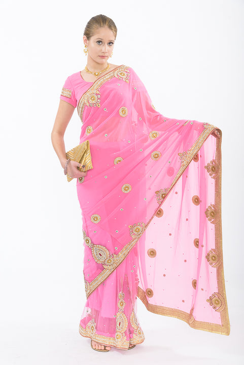 Enchanted Pink Ready-Made Pre-Pleated Sari