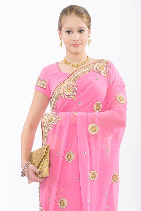 Enchanted Pink Ready-Made Pre-Pleated Sari