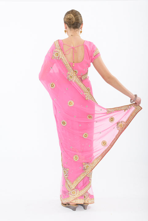 Enchanted Pink Ready-Made Pre-Pleated Sari