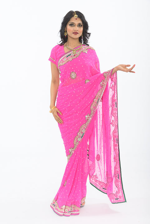 Olivia Pink Ready-Made Pre-Pleated Sari