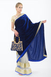 Rani Navy Blue Velvet and Net Ready-Made Pre-Pleated Sari