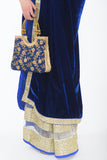 Rani Navy Blue Velvet and Net Ready-Made Pre-Pleated Sari