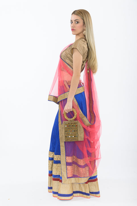 Dazzling Royal Blue and Pink Lehenga-SNT11094