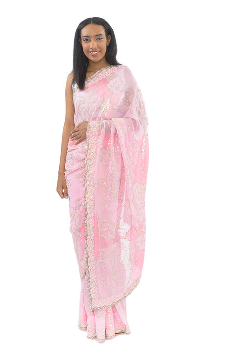 Sweet Pink Rose Party Wear Sari