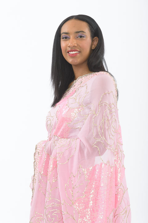 Sweet Pink Rose Party Wear Sari