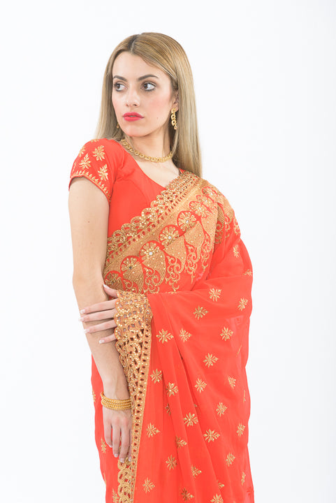 Summer Citrus Ready-Made Pre-Pleated Sari