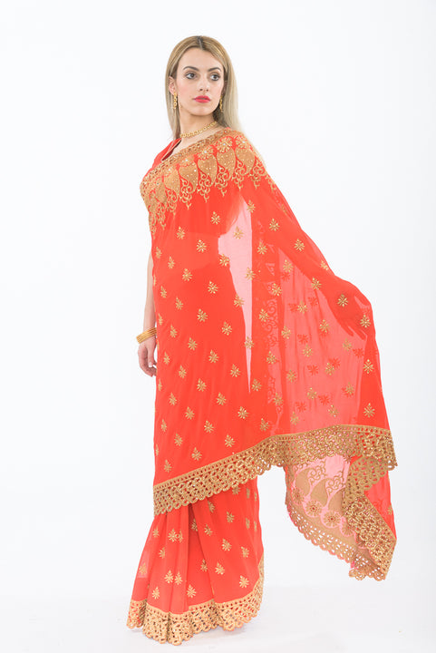 Summer Citrus Ready-Made Pre-Pleated Sari