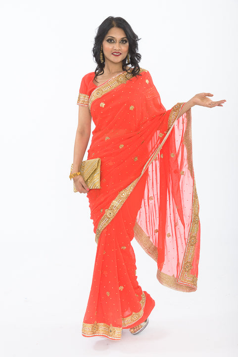 Enticing Orange Party Wear Sari