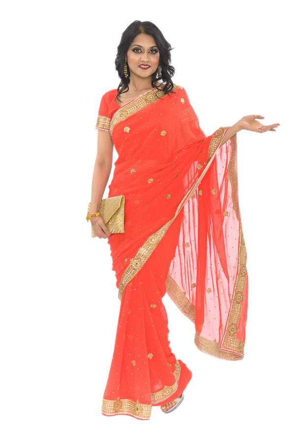 Enticing Orange Party Wear Sari