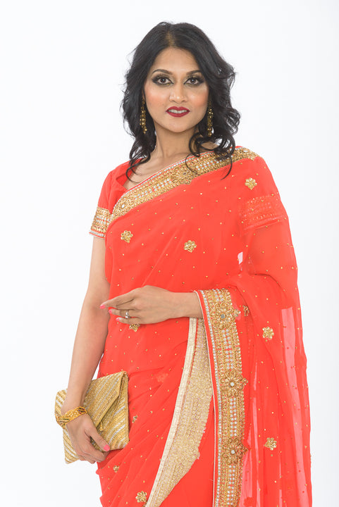 Enticing Orange Party Wear Sari