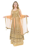 Majestic Lace Gold and Peach Indo-Western Lehenga-SNT11071