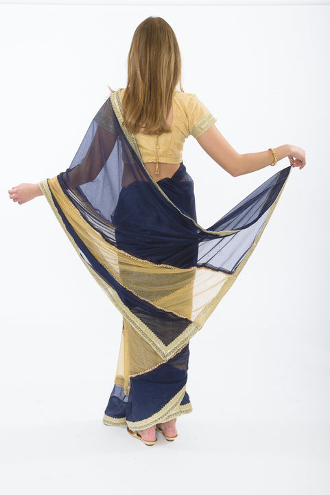 Pearl Luster Navy Partywear Sari