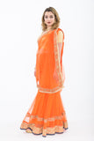 Orange and Gold Silk Lehenga - Full Left View