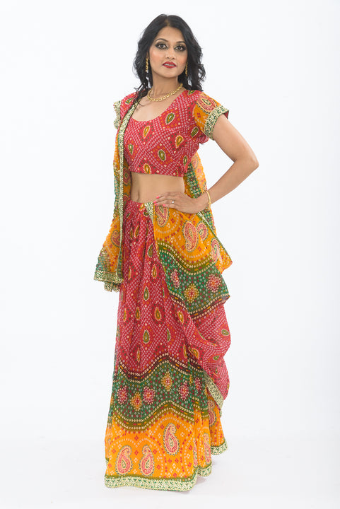 Orange & Green Navrati Style Lehenga Choli for Dance