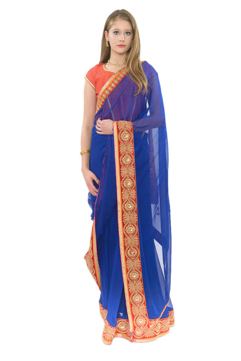 Traditional Indian Beauty Royal Blue Ready-Made Pre-Pleated Sari-SNT10127