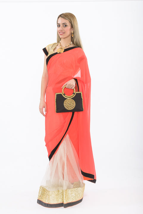 Light and Breezy Orange Modern Style Bollywood Party Sari