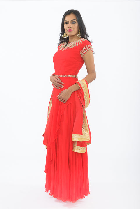 Red Romance Indo-Western Anarkali Gown