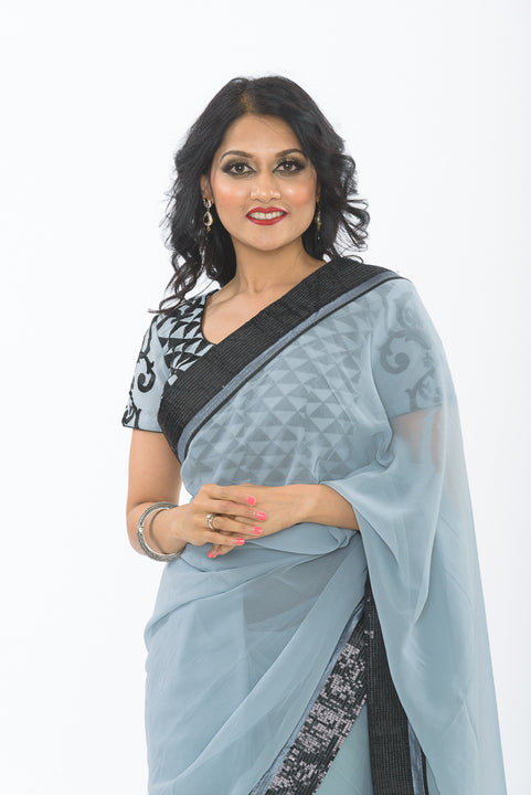 Urban Sunrise Gray Pre-Stitched Party Wear Sari S417