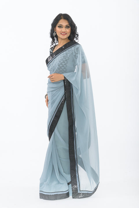 Urban Sunrise Gray Pre-Stitched Party Wear Sari S417