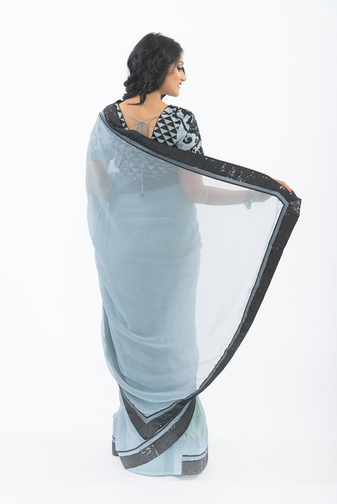 Urban Sunrise Gray Pre-Stitched Party Wear Sari S417