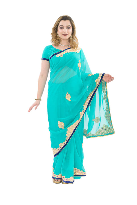 Seaside Teal Sari