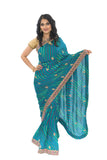 Electric Teal Bhandej Bandhani Print Sari