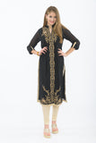 Smoke and Gold Long Kurti with Churidar - Front