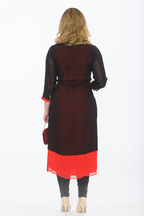 Black and Red Long Kurti - Back