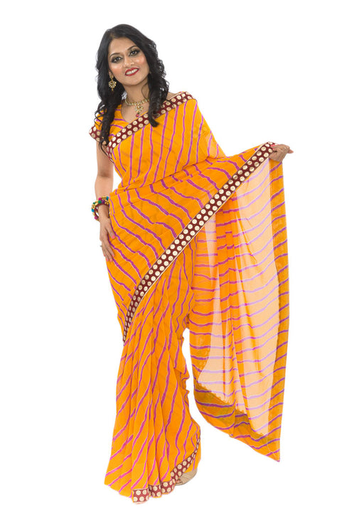 Lively Orange Bhandej Bandhani Print Sari