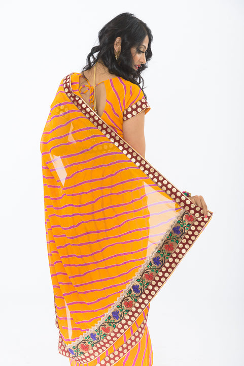 Lively Orange Bhandej Bandhani Print Sari