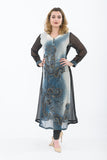 Beautiful Gray and Black Embroidered Long Kurti