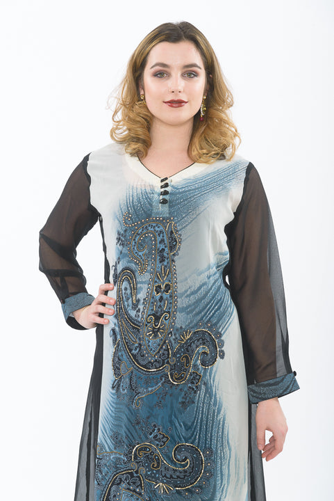 Beautiful Gray and Black Embroidered Long Kurti