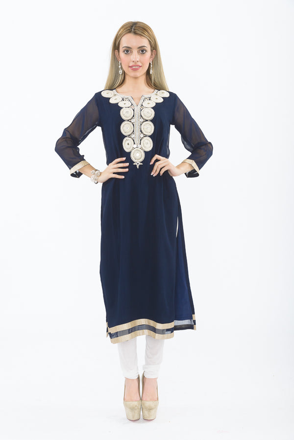 Classic Navy Straight Kurti Salwar Kameez