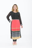 Black and orange long kurti with leggings - front