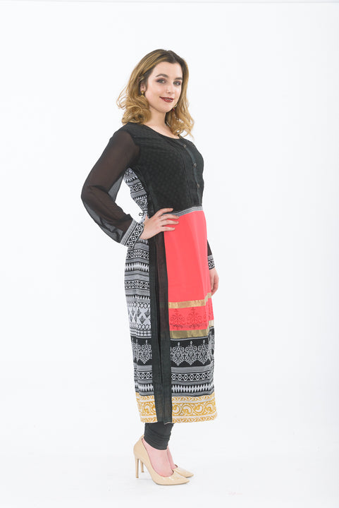 Black long kurti with churidar - side