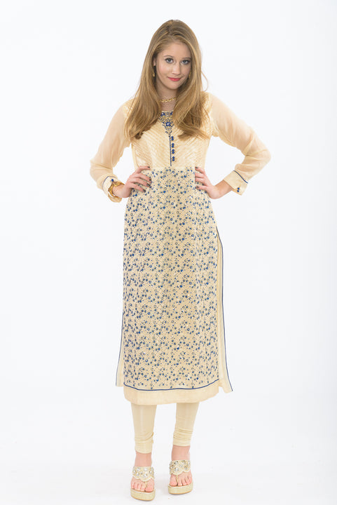 Vanilla Sorbet Light Gold and Blue Long Kurti