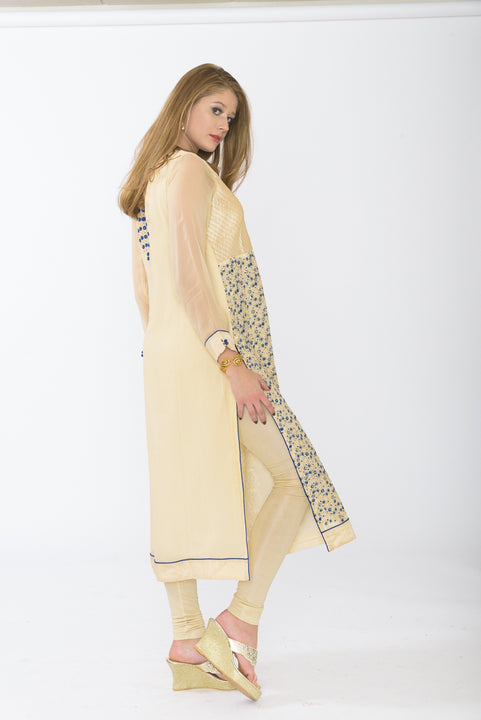 Light Gold Long Kurti with Leggings - Side