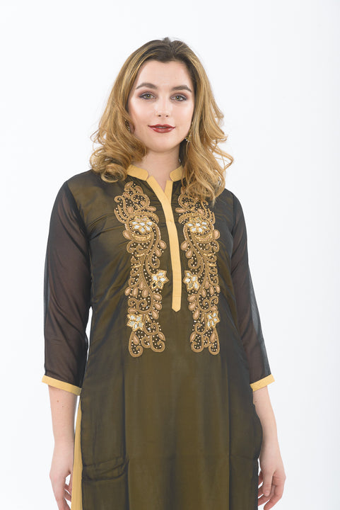 Black Long Kurti - Closeup