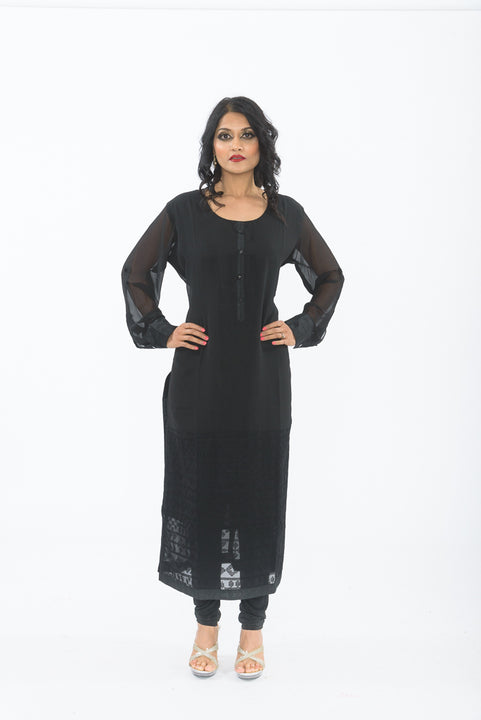 Sheer Black Kurti with Leggings - Front