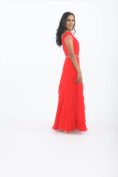 Red Romance Indo-Western Anarkali Gown