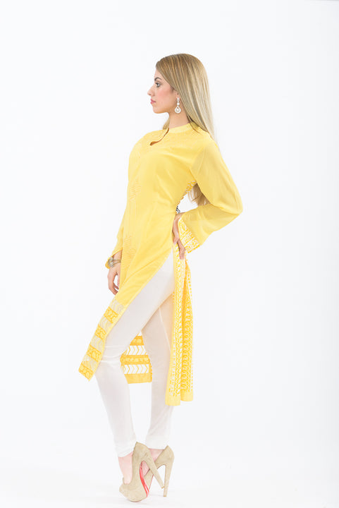 Light Yellow Long Kurti - Side