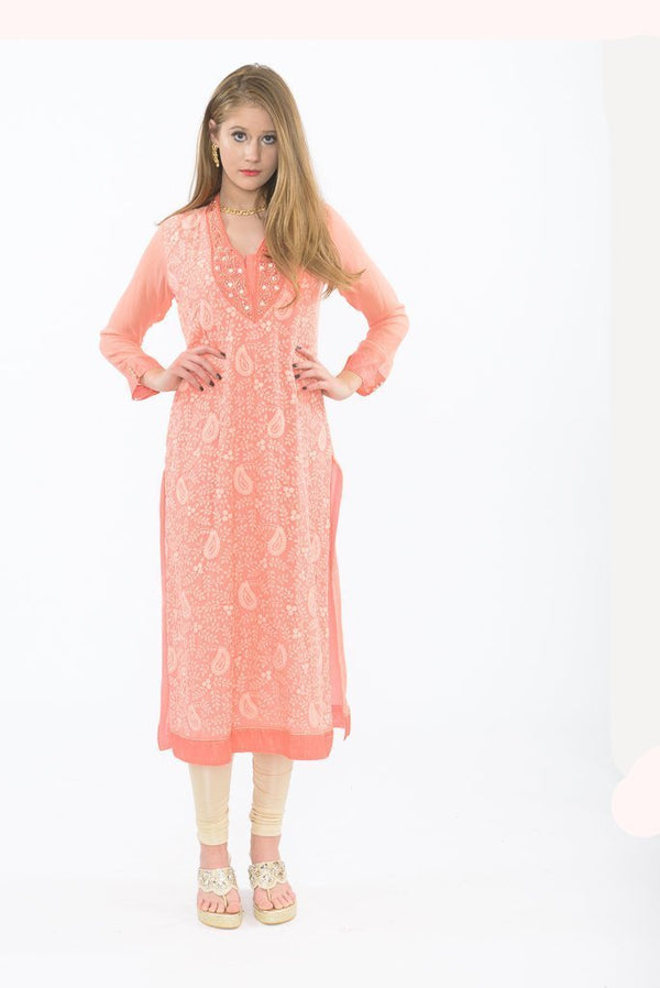 Delicate Peach Long Kurti with Leggings