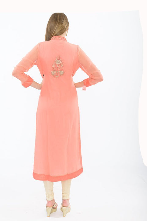 exquisite peach long kurti - back