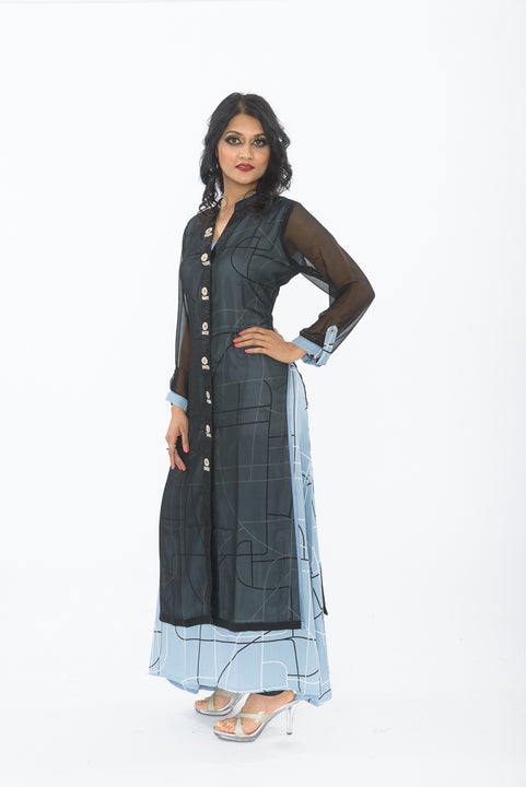 Grey and Black Long Kurti - Side