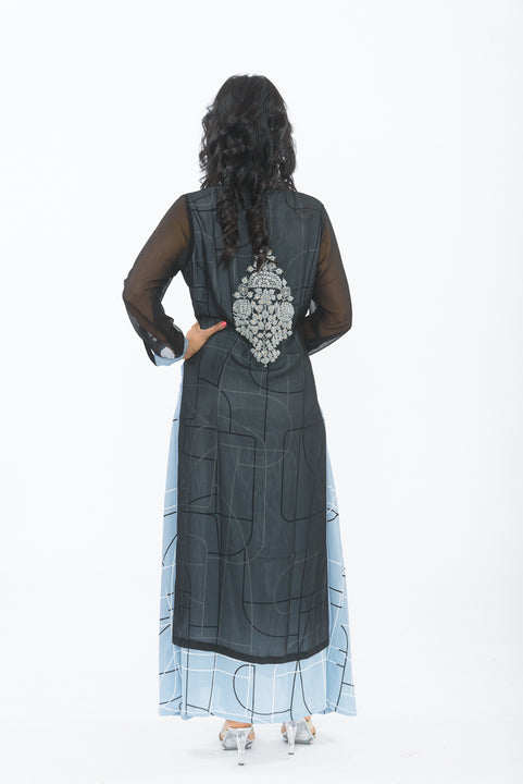 Grey and Black Long Kurti - Back