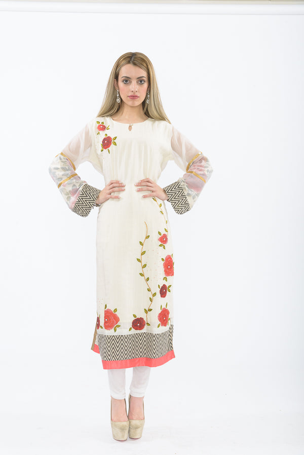 Modern Floral Long Kurti with Churidar