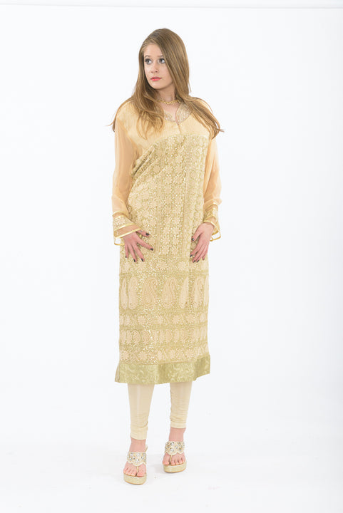 Designer Golden Long Kurti - Front