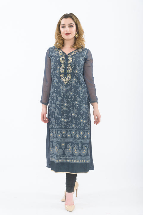 Dark Grey Designer Long Kurti